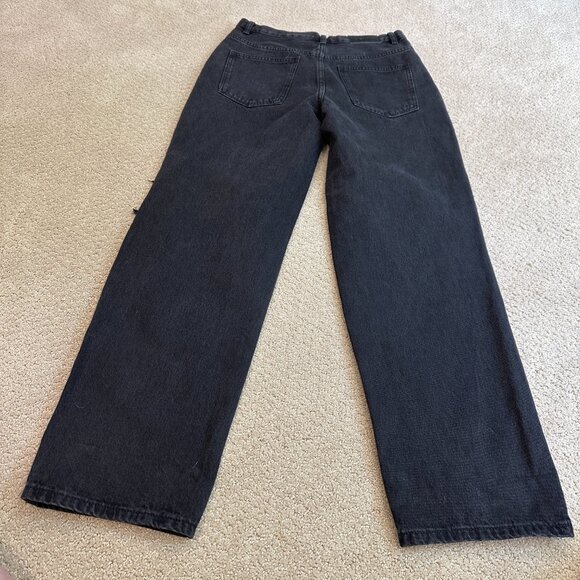 Glassons Jeans Asymmetrical Crossover Waist Straight Black Distressed Goth Sz 10 - Picture 13 of 16